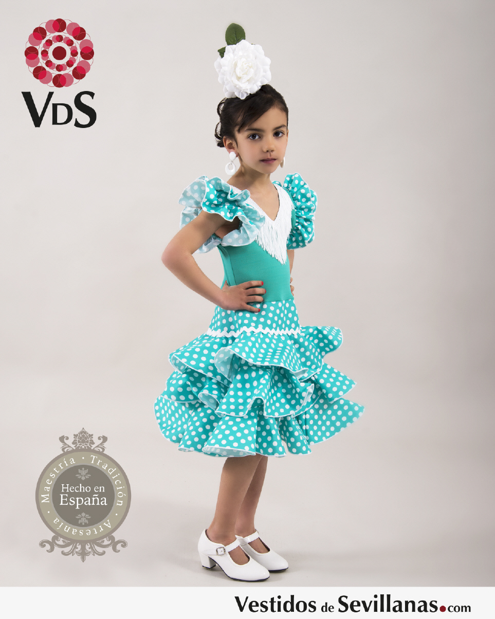 Trajes de flamenca cortos para ni&ntilde;a, color verde agua.